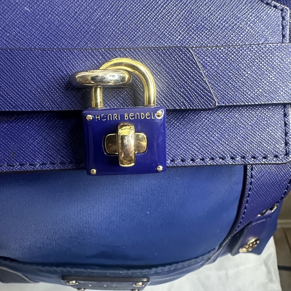 Henri Bendel Jetsetter Convertible Navy Blue Leather Nylon Backpack - Picture 11 of 16